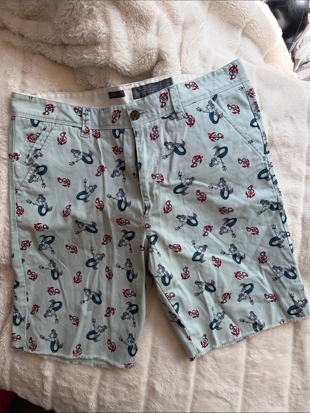 Men's 36 waist Light Blue Nautical Print Flat Front Shorts